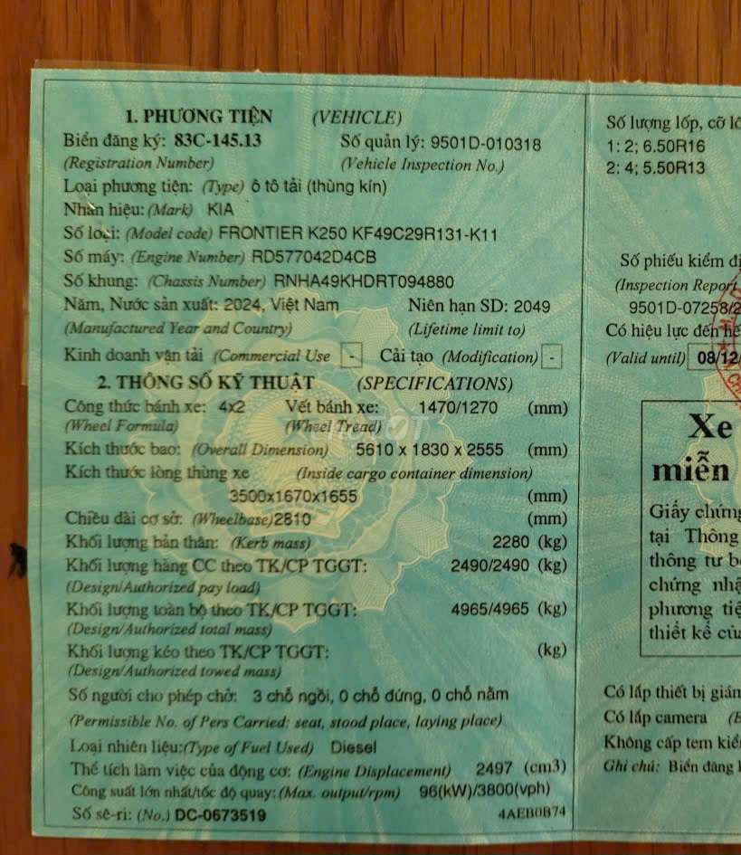 Bán gấp kia 2.4 tấn đời 2024 thùng kín 3m5. Mua bán Xe tải, xe ben tại Thành phố Thuận An Bình Dương được đăng bởi Hồ Xe Tải hình 12