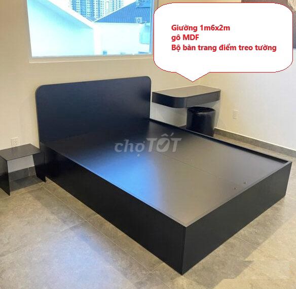 Thanh lý Giường 1m6 gỗ MDF màu đen sang trọng