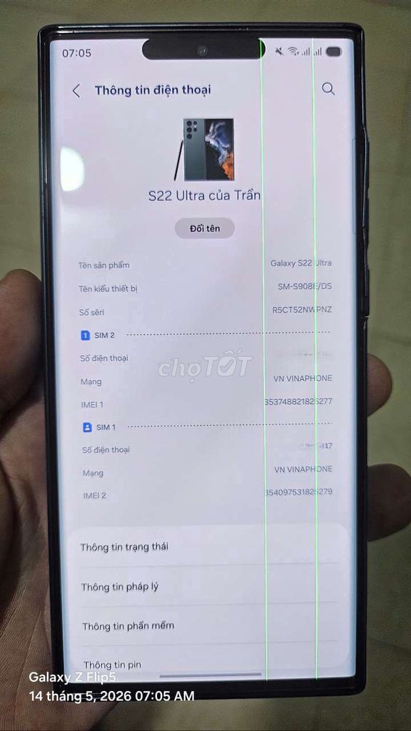 Samsung S22 Ultra 128GB Xanh sọc màn. Mua bán Điện thoại tại Thành phố Buôn Ma Thuột Đắk Lắk được đăng bởi MINH QUÂN  hình 1