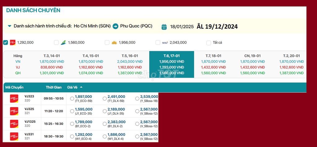 Hồ Chí Minh - Phú Quốc 17/01/2025 ÂL18/12/2024