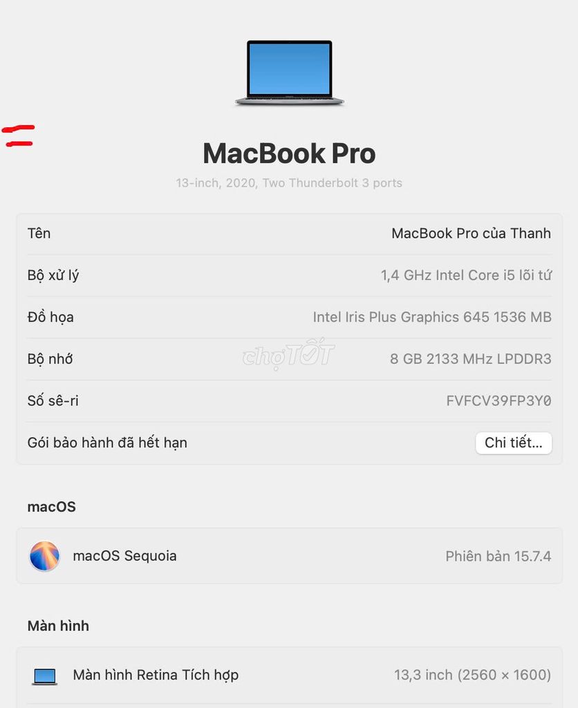 Apple MacBook Pro i5 13.3 inch 8GB/500GB. Mua bán Laptop tại Huyện Khoái Châu Hưng Yên được đăng bởi Thanh duong van hình 1