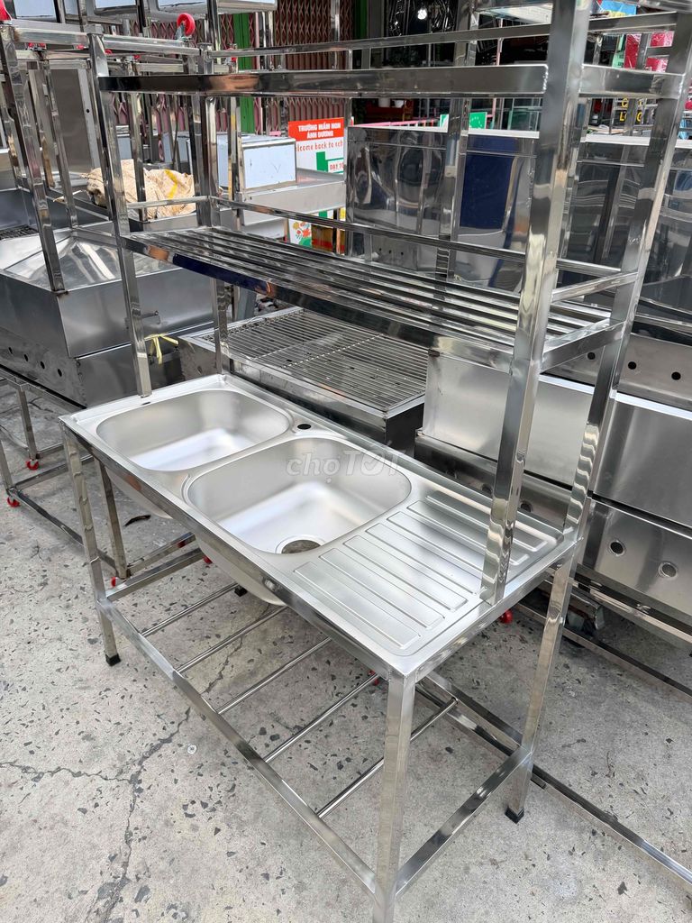 Bồn rửa chén Inox 2 hộc có kệ. Mua bán Thiết bị vệ sinh, nhà tắm tại Quận Tân Bình Tp Hồ Chí Minh được đăng bởi Inoxgiare hình 1