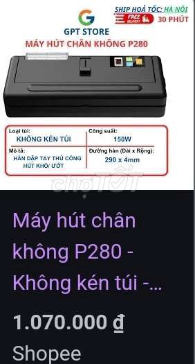 Máy hút chân không P280 hút khô và ướt ko kén bao