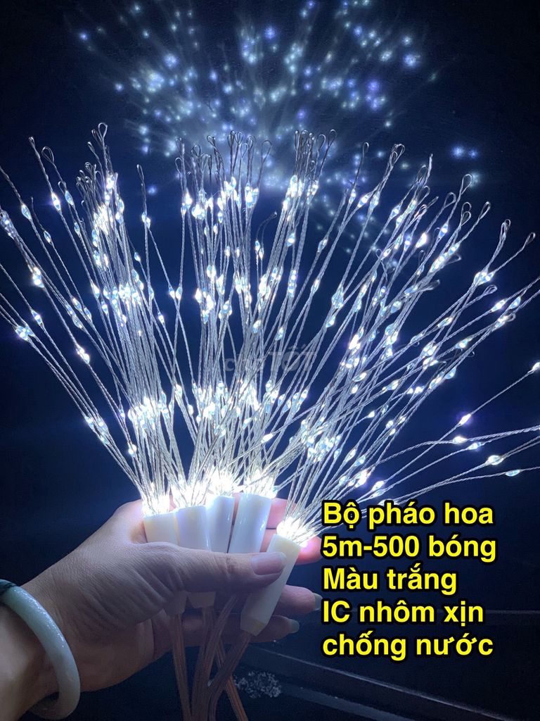 Đèn pháo hoa màu trắng 5 chùm 500 bóng giá sỉ 280k