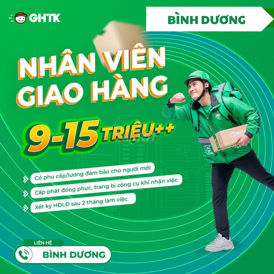 GHTK Tân Phước Khánh Tuyển Shipper_Lương 12K/Đơn