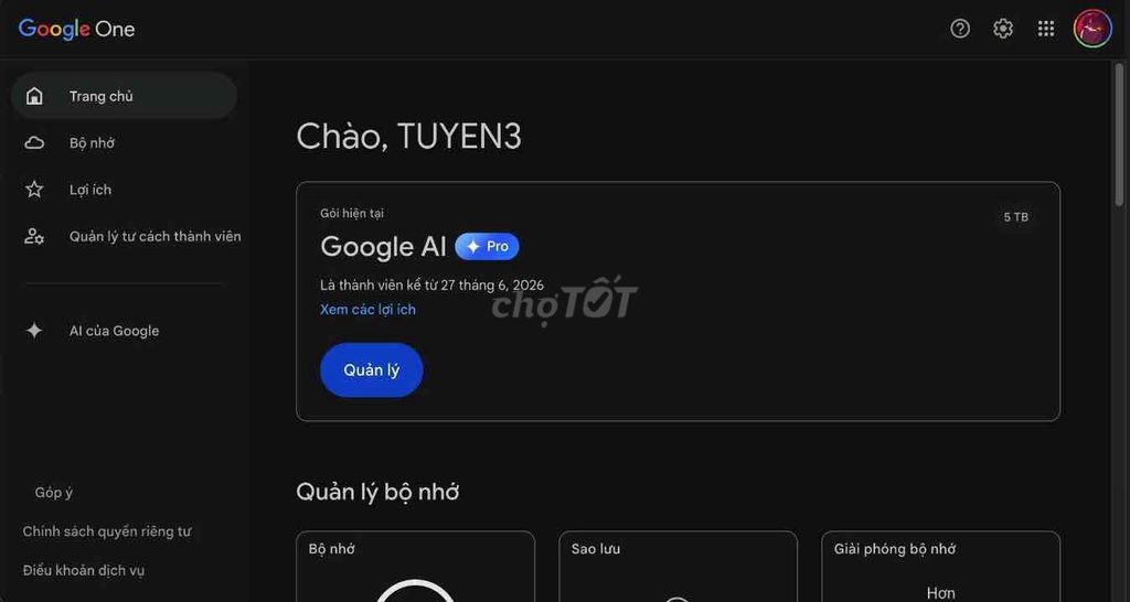 Dịch vụ Google AI Pro 5TB. Dịch vụ tại Quận Hà Đông Hà Nội được đăng bởi Nguyễn Phong hình 1