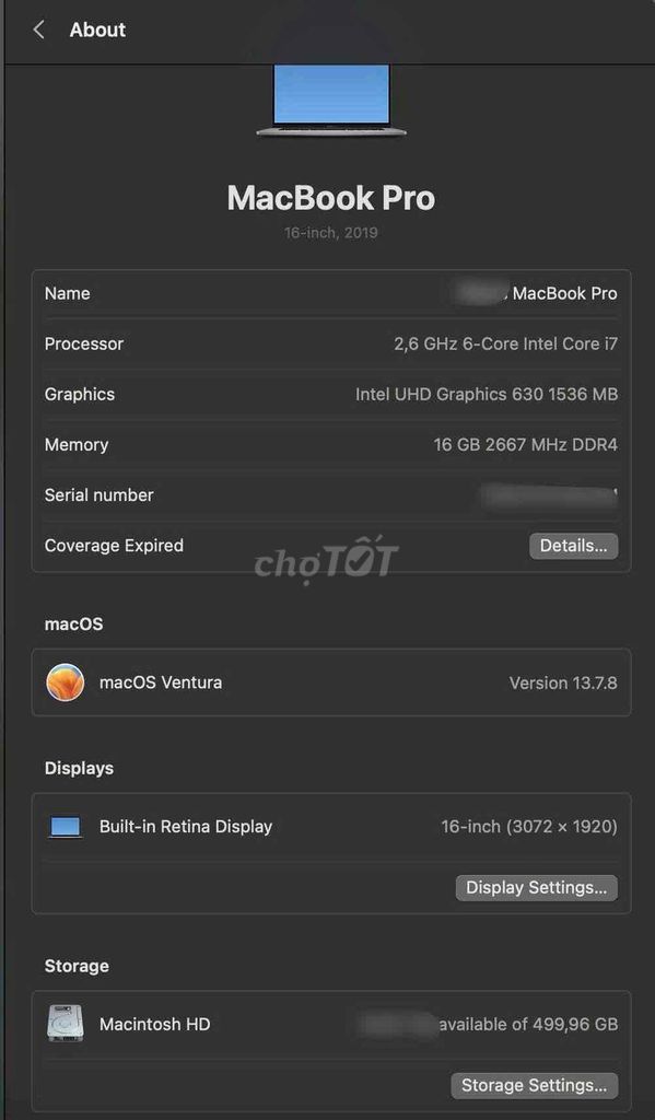 Apple Macbook Pro 2019 i7 16 inch 16GB/512GB. Mua bán Laptop tại Thành phố Thủ Đức Tp Hồ Chí Minh được đăng bởi phandung hình 1