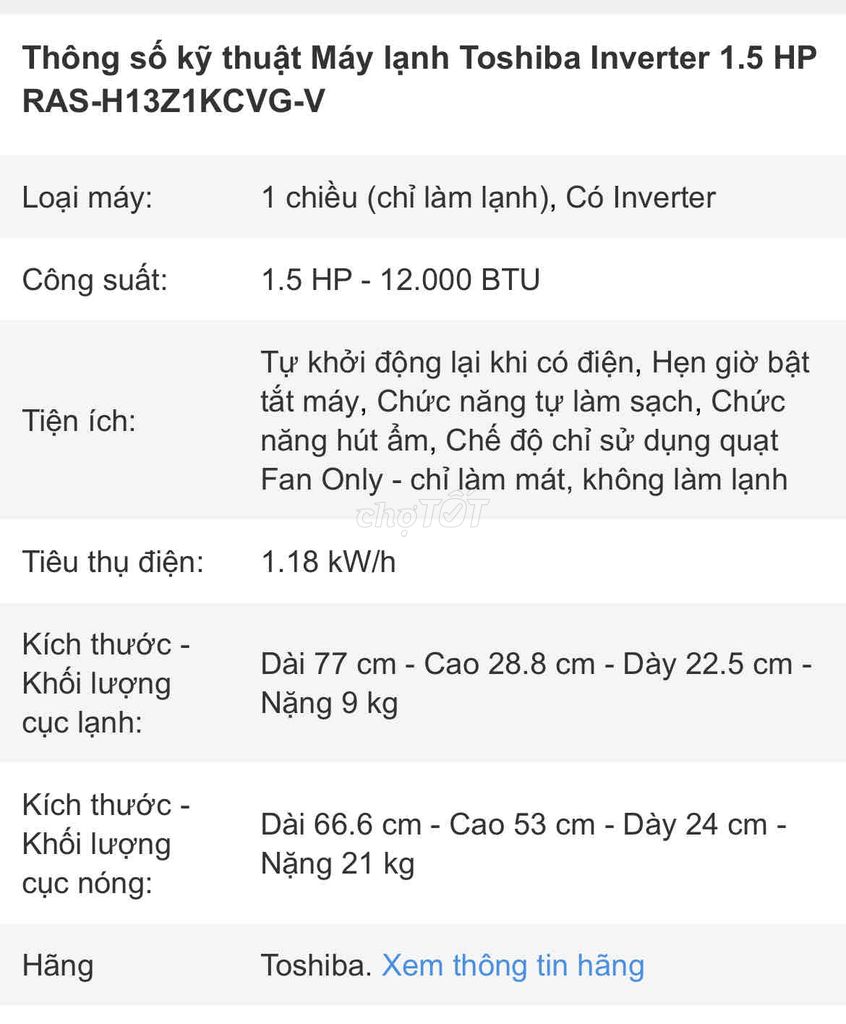 Máy lạnh Toshiba Inverter 1.5 HP RAS-H13Z1KCV 2023
