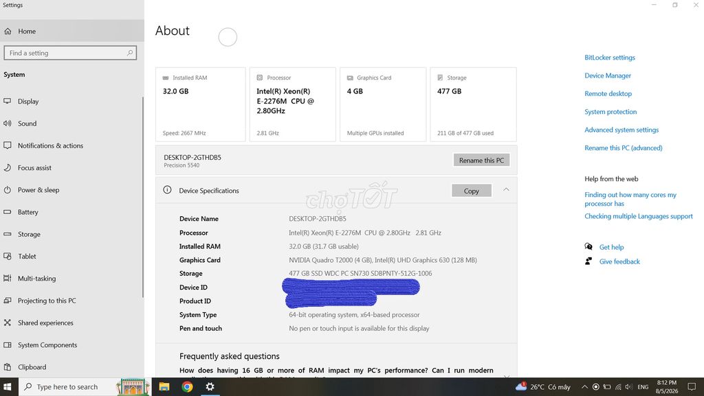 Dell Precision 5540-32GB/512GB. Mua bán Laptop tại Quận Hai Bà Trưng Hà Nội được đăng bởi QUYỀN XNTV2 hình 1