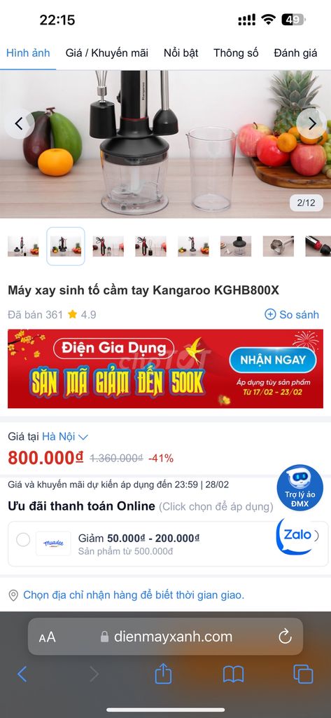 Máy xay sinh tố Kangaroo KGHB800X mới 100%