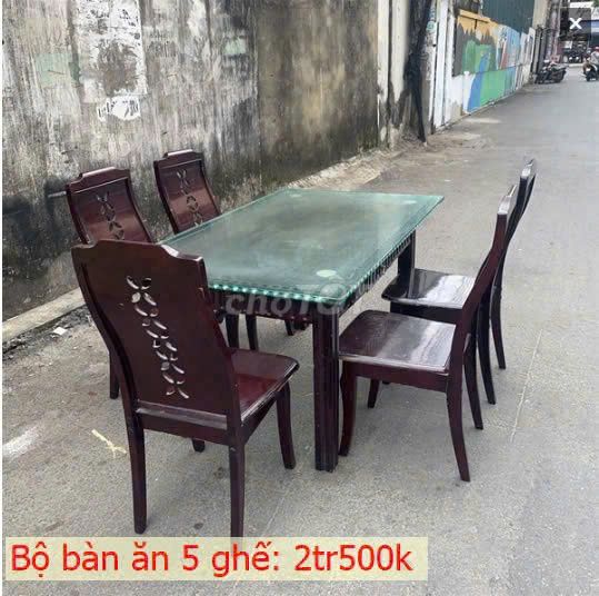 Thanh Lý Bộ Bàn Ăn Cũ 5 Ghế Bàn Mặt Kính