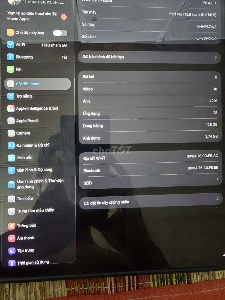 Apple iPad Pro 12.9 inch 128GB M1 the hệ thứ  5. Mua bán Máy tính bảng tại Thành phố Biên Hòa Đồng Nai được đăng bởi Hieu Pham hình 1