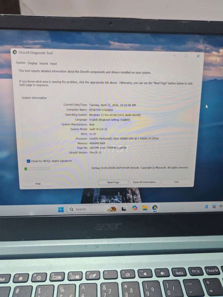 Acer Swift N5000/4G/64G/14" FHD zin đẹp xài tốt. Mua bán Laptop tại Quận 12 Tp Hồ Chí Minh được đăng bởi Cầm Đồ Thanh Lý hình 1