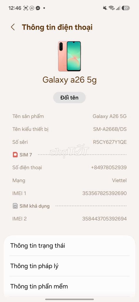 Samsung Galaxy A26 5G Hồng 5G Như mới. Mua bán Điện thoại tại Thành phố Gia Nghĩa Đắk Nông được đăng bởi ba hình 1