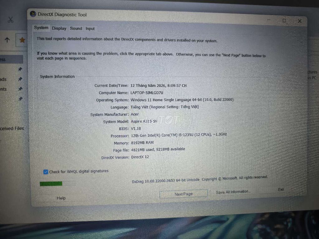 Acer Aspire A315-59 i5-1235U 8GB/512GB màu trắng. Mua bán Laptop tại Huyện Nhà Bè Tp Hồ Chí Minh được đăng bởi Bằng hình 1