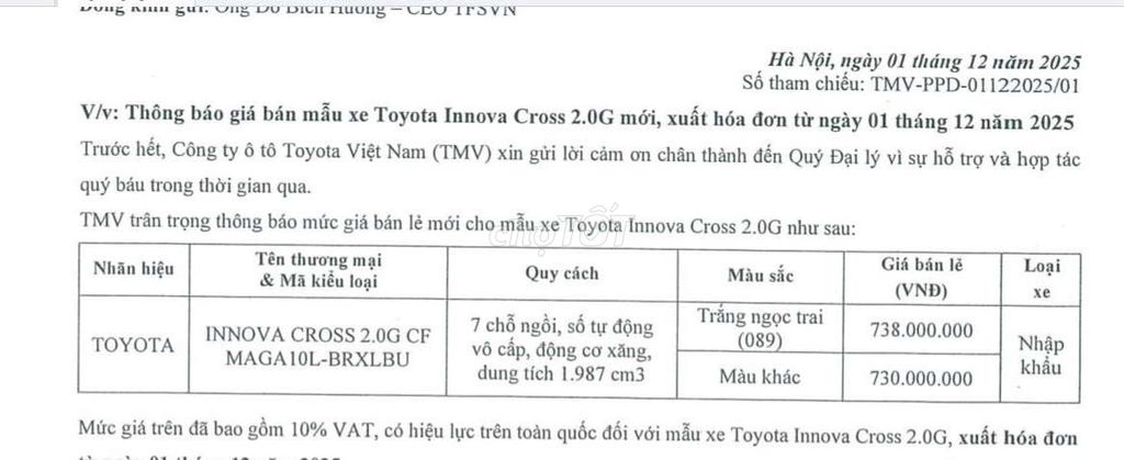 Toyota Innova Cross 2026 2.0L Trắng. Mua bán Ô tô tại Quận Hải Châu Đà Nẵng được đăng bởi ĐẠI LÝ TOYOTA ĐÀ NẴNG hình 5