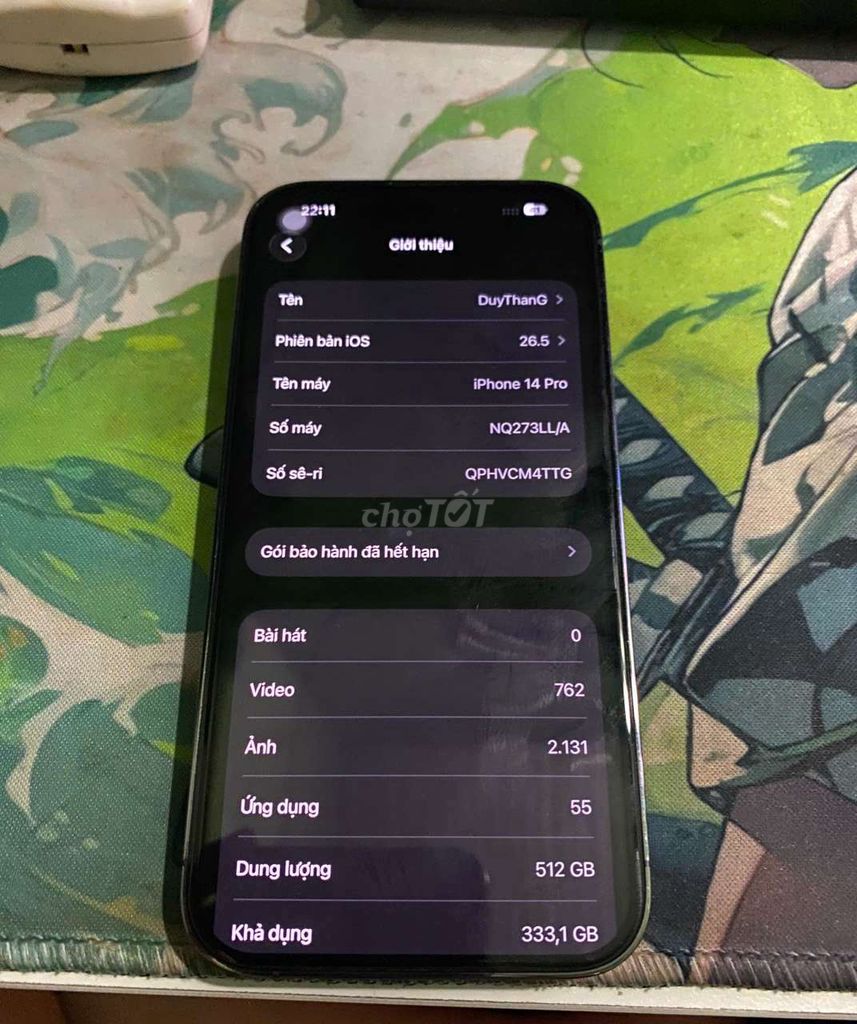 Apple iPhone 14 Pro 512GB Tím Vỡ lưng. Mua bán Điện thoại tại Thị xã Bến Cát Bình Dương được đăng bởi Duy Thắng hình 1