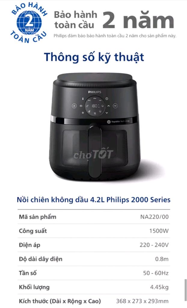 Nồi chiên không dầu Philips 2000 Series. Mua bán Bếp, lò, đồ điện nhà bếp tại Quận 6 Tp Hồ Chí Minh được đăng bởi Nhàn hình 1