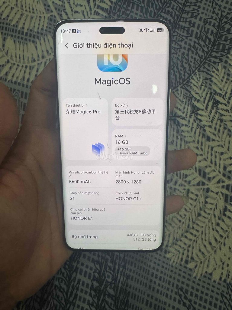 Honor Magic6 Pro 512GB Trắng “Vỏ xấu “. Mua bán Điện thoại tại Quận 8 Tp Hồ Chí Minh được đăng bởi Khoa Nguyễn hình 1