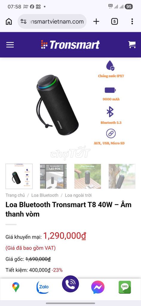 Loa Bluetooth Tronsmart T8. Mua bán Tivi, Âm thanh tại Huyện Bình Xuyên Vĩnh Phúc được đăng bởi phan thanh tùng hình 1