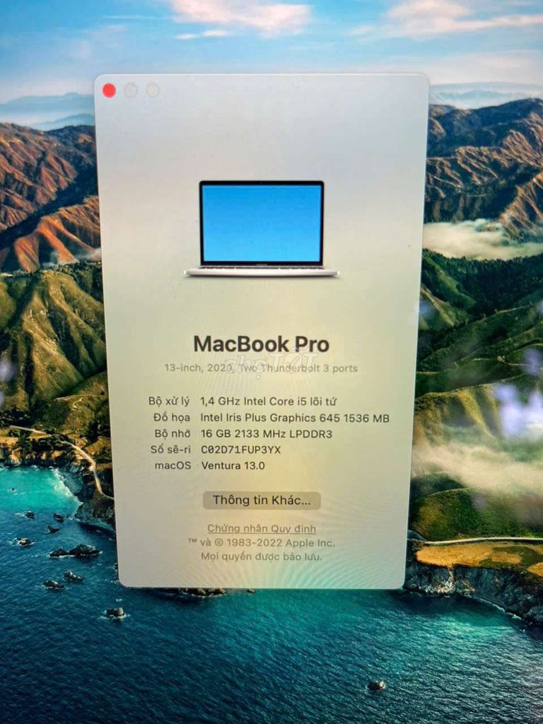 Apple MacBook Pro 2020 i5 13 inch 16GB/256GB. Mua bán Laptop tại Quận Gò Vấp Tp Hồ Chí Minh được đăng bởi Pham Van Hung hình 1