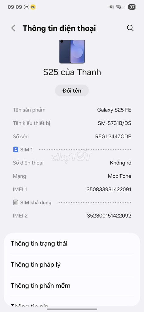 Samsung Galaxy S25 FE 128GB 8GB Like New. Mua bán Điện thoại tại Quận Tân Phú Tp Hồ Chí Minh được đăng bởi Thanh Tran hình 1