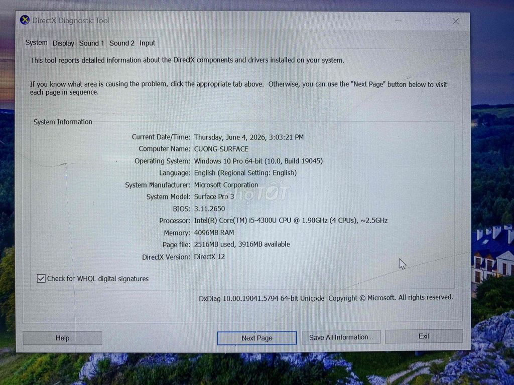 Microsoft Surface Pro 3 4GB/128GB. Mua bán Máy tính bảng tại Thành phố Bến Tre Bến Tre được đăng bởi Đại Bổ Hoàn Vạn Danh Đường hình 1
