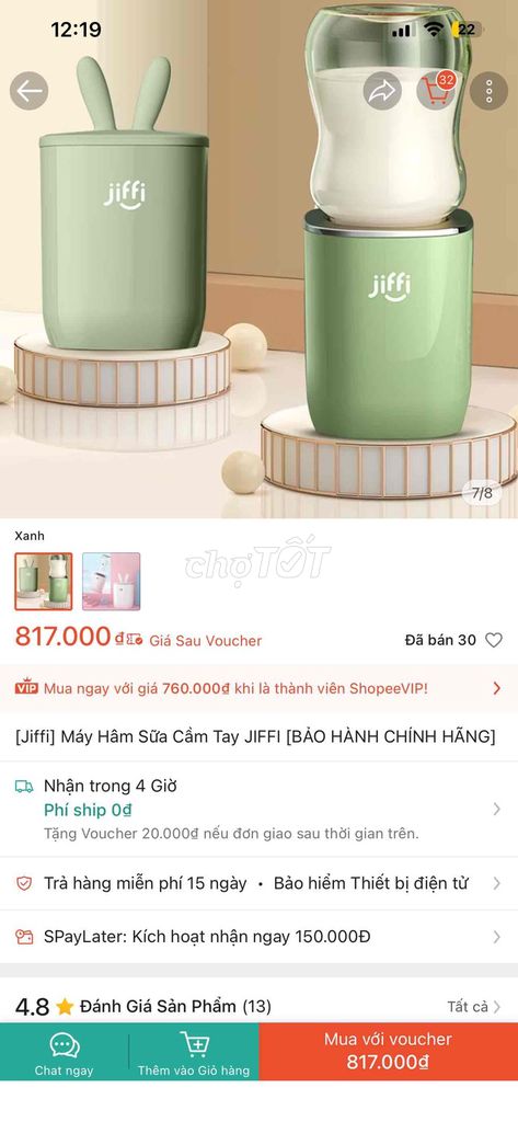 Máy hâm sữa Jiffi Xanh Mới 99%. Mua bán Mẹ và bé tại Quận Hoàn Kiếm Hà Nội được đăng bởi Nguyễn Khánh Linh hình 1
