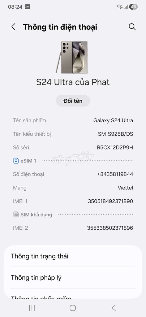 Samsung S24 Ultra 256GB Xám Việt Nam. Mua bán Điện thoại tại Thành phố Thủ Đức Tp Hồ Chí Minh được đăng bởi Tấn Phát hình 1