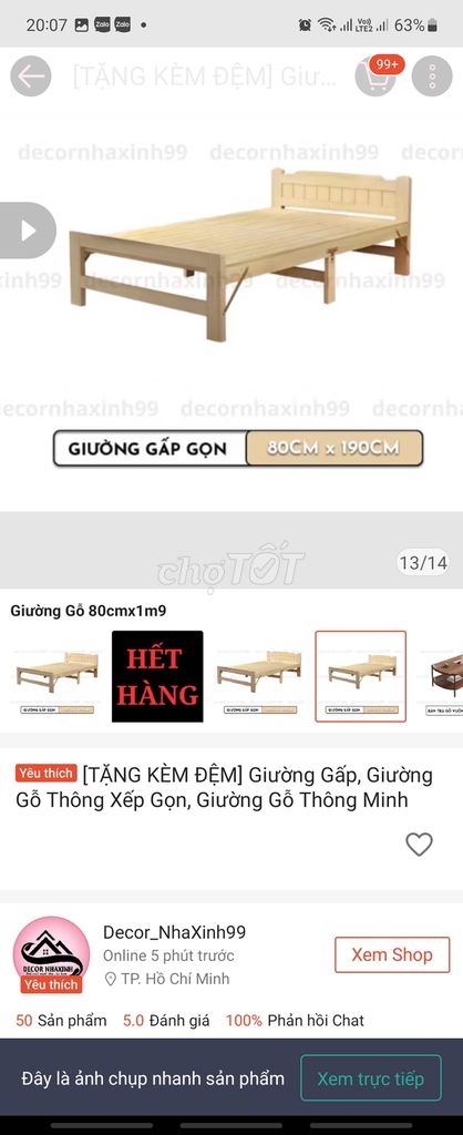 Thanh lý giường gỗ thông 80×190cm gấp gọn được