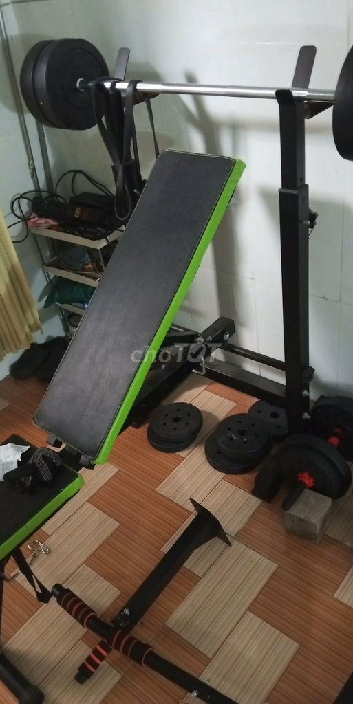 Bộ tạ 50kg Kim loại Da Đen Xanh lá