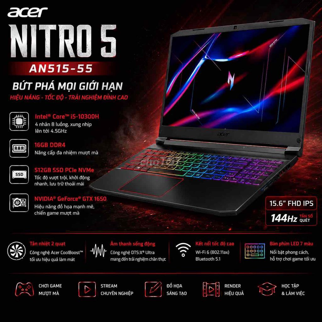 Acer Nitro 5 AN515-55 i5-10300H 15.6 inch 16/512. Mua bán Laptop tại Thành phố Buôn Ma Thuột Đắk Lắk được đăng bởi HD Store  hình 1