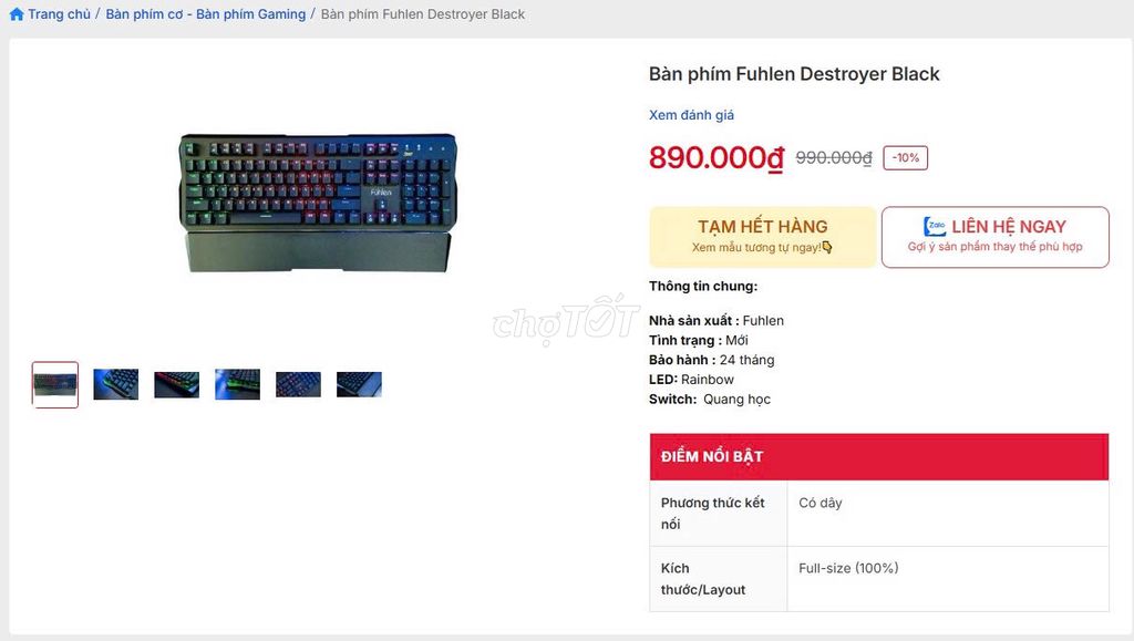 Bàn phím cơ Fuhlen D Destroyer Đen. Mua bán Phụ kiện (Màn hình, Chuột...) tại Thành phố Thủ Đức Tp Hồ Chí Minh được đăng bởi Đặng Cường hình 1