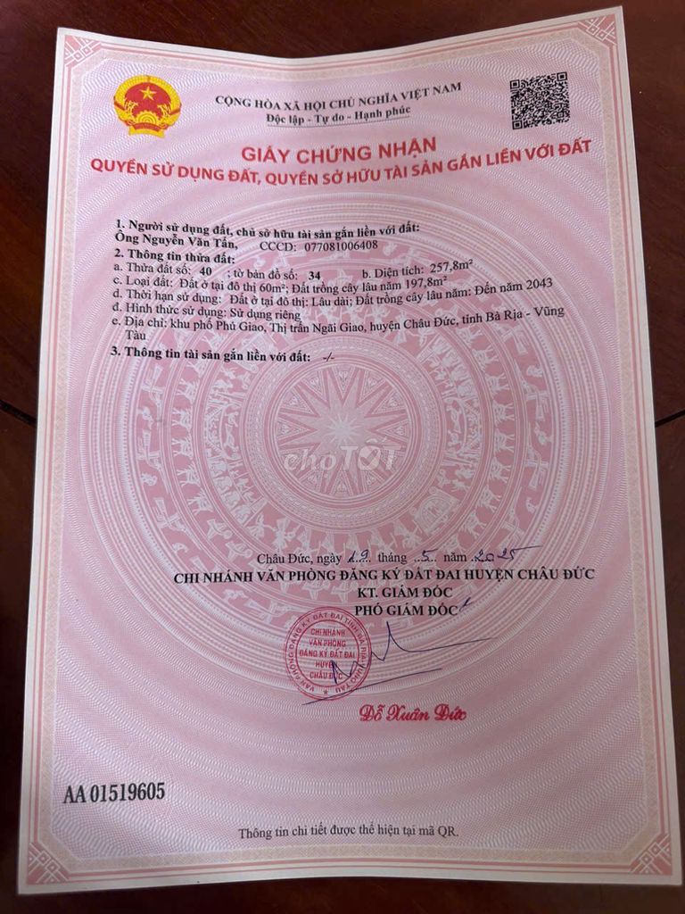 CHÍNH CHỦ CẦN BÁN ĐẤT NGÃI GIAO- Châu Đức