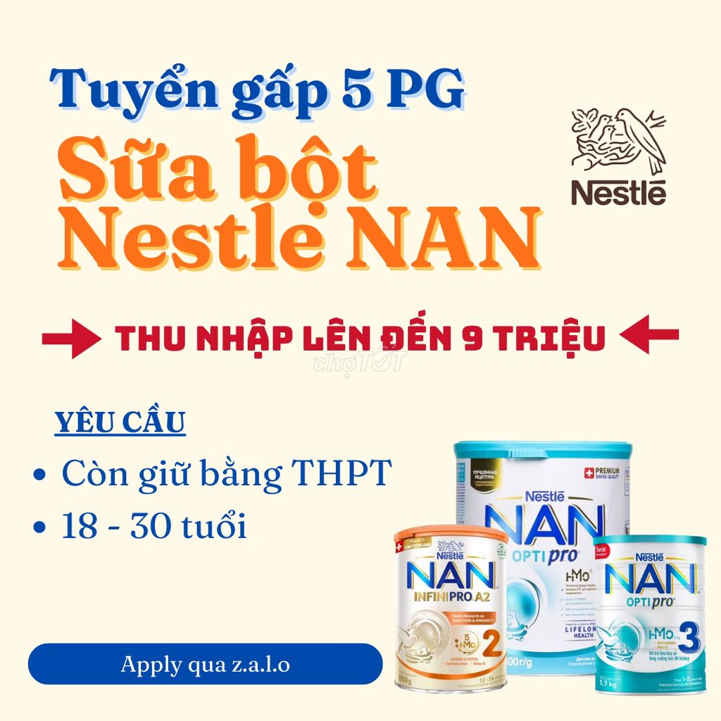 Tuyển PG Sữa bột Nestle Nan tại Bà Rịa