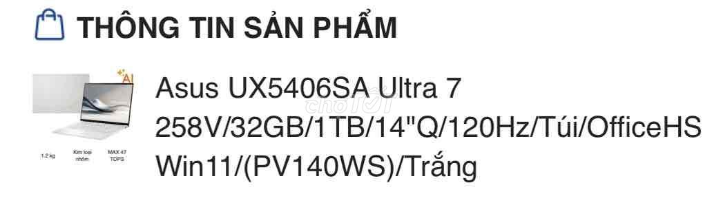 Asus UX5406SA 14 inch 32GB/1TB Trắng. Mua bán Laptop tại Huyện Nhà Bè Tp Hồ Chí Minh được đăng bởi Tran Thanh hình 1