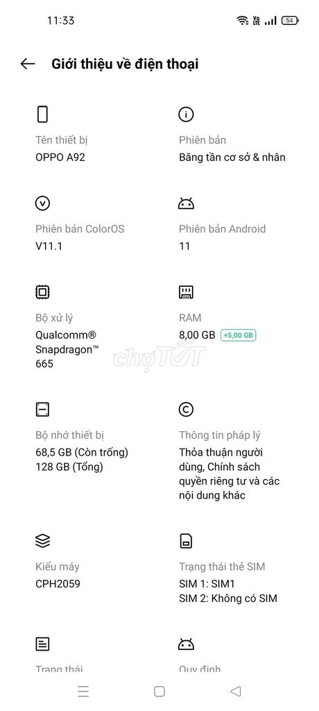 OPPO A92 128GB Snapdragon 665. Mua bán Điện thoại tại Huyện Thanh Trì Hà Nội được đăng bởi Thoi pham hình 1