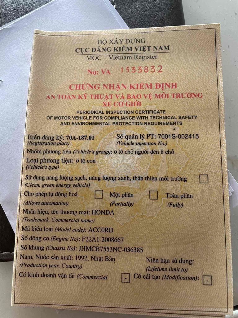 Honda Accord 1992 2.2 MT - 123456 km. Mua bán Ô tô tại Huyện Châu Phú An Giang được đăng bởi hahahihi hình 13