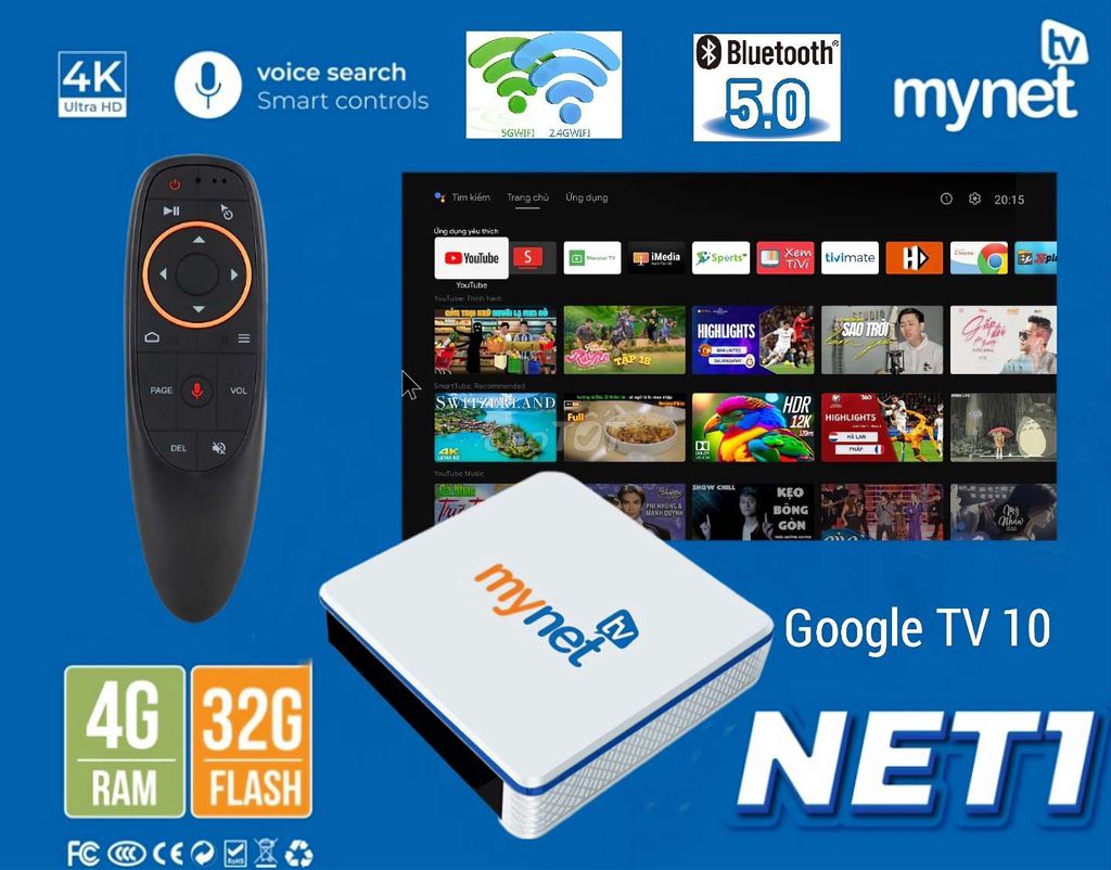 NET 1 4H GOOGLE TV BOX + REMOTE BAY GIỌNG NÓI G10S