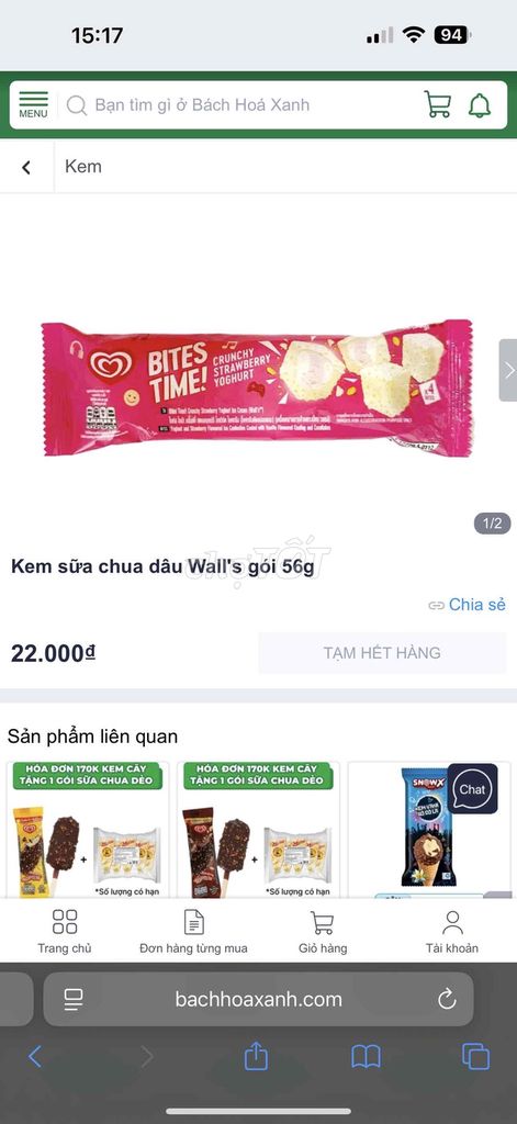 Kem Walls Dâu 56g. Mua bán Đồ ăn, thực phẩm và các loại khác tại Quận Ba Đình Hà Nội được đăng bởi Hải Anh hình 1