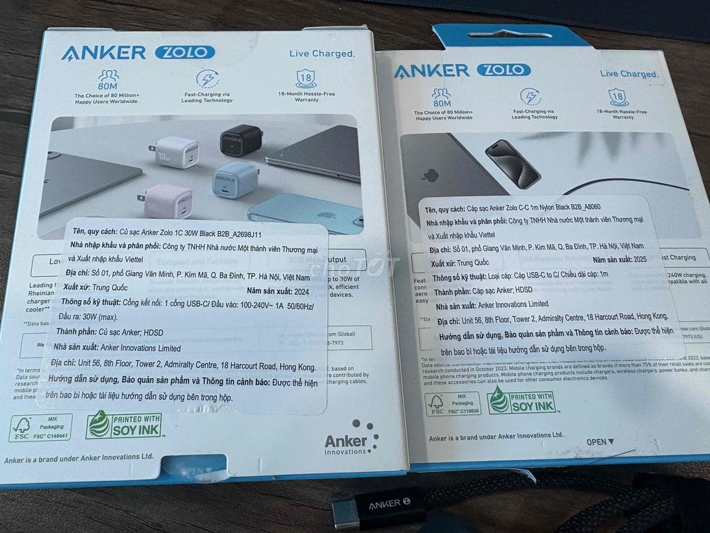 Combo củ Anker Zolo 30W đen + cáp CtoC đen 240W