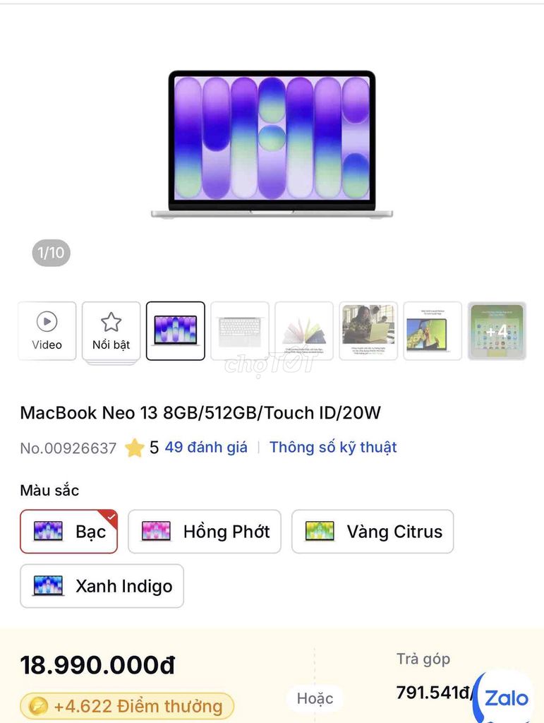 Apple MacBook Neo 13 8GB/512GB Bạc. Mua bán Laptop tại Huyện Krông Pắc Đắk Lắk được đăng bởi Nhã Phạm hình 1