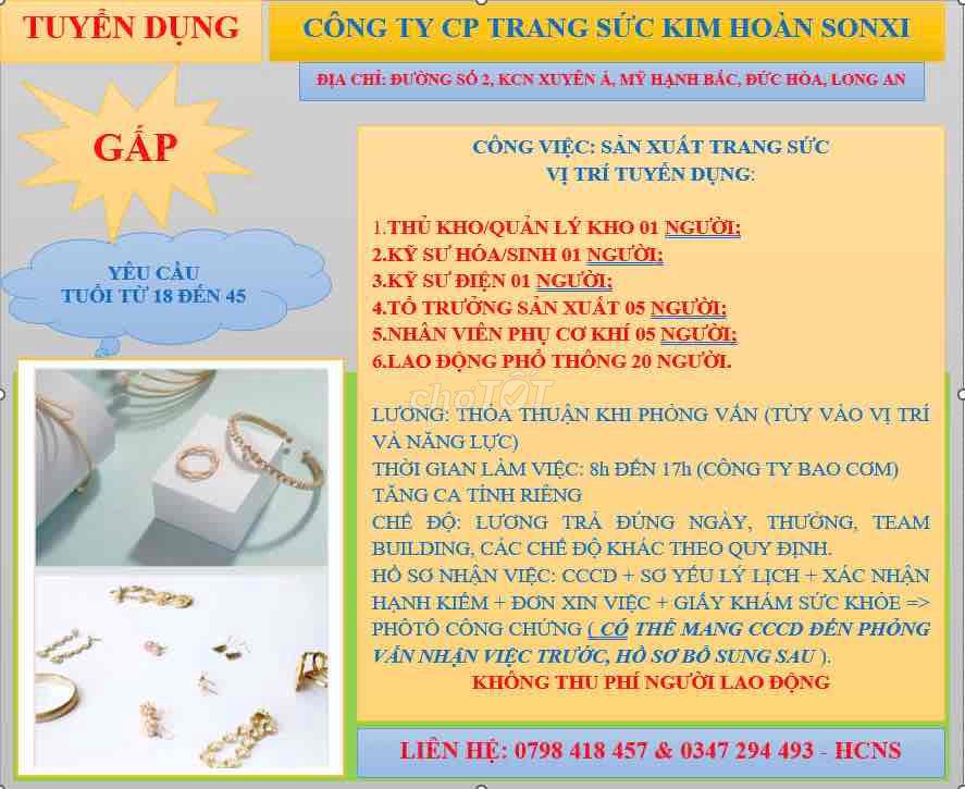 TUYỂN DỤNG CÔNG TY SONXI