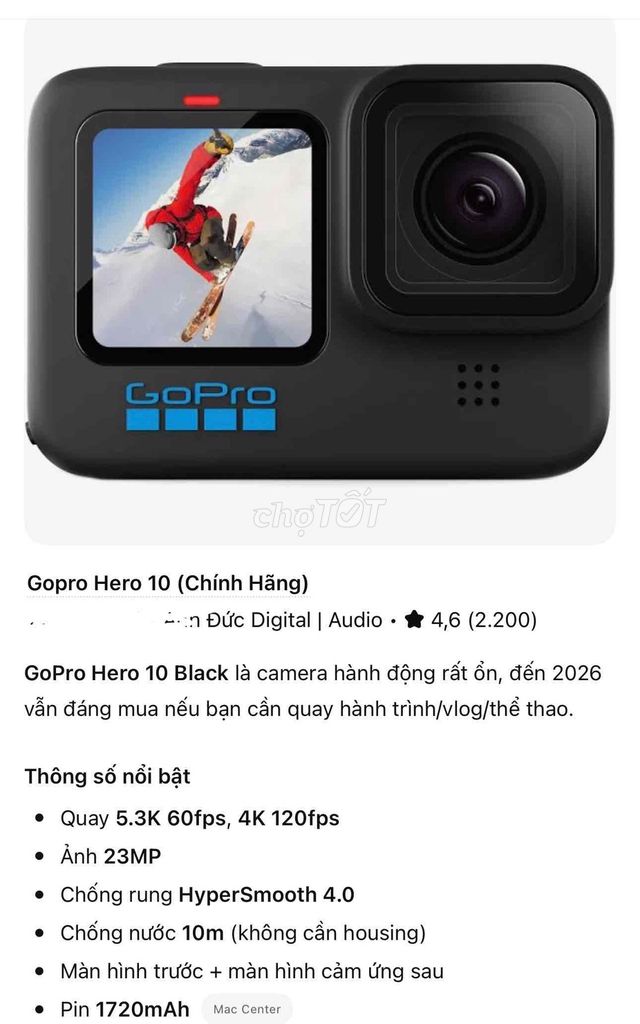 Máy quay GoPro Hero 10 Black Đen. Mua bán Máy ảnh, Máy quay tại Thành phố Hải Dương Hải Dương được đăng bởi phuong loan hình 1