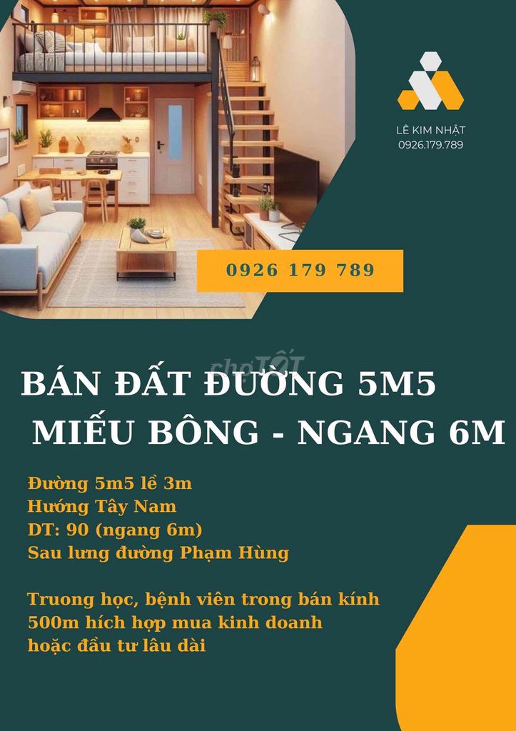 Giá Tốt, Bán nhanh lô đất quy hoạch ngang 6m sau lưng đường Phạm Hùng