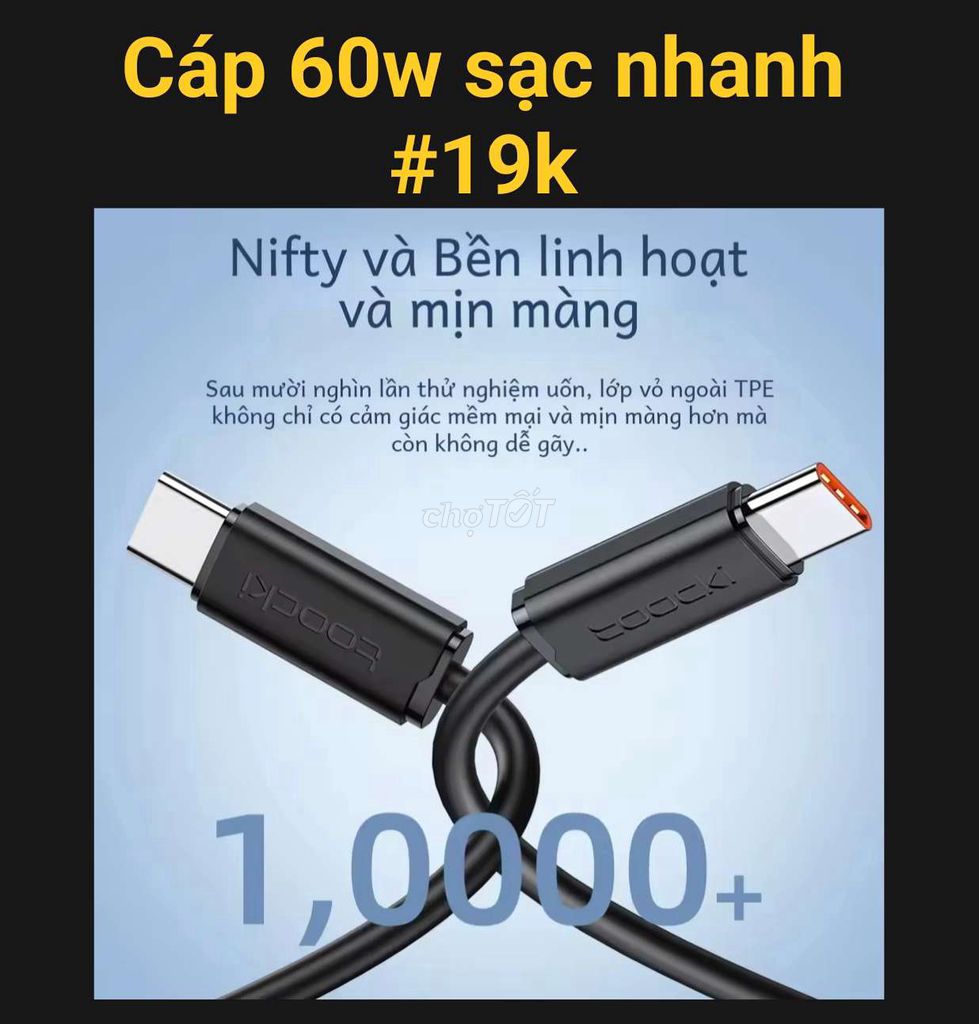 Khuyến mãi hôm nay cáp sạc Tyce c 60w