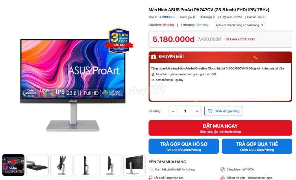 Màn hình Asus ProArt PA247CV 23.8 inch FHD. Mua bán Phụ kiện (Màn hình, Chuột...) tại Huyện Thanh Trì Hà Nội được đăng bởi Tú Nguyễn hình 1