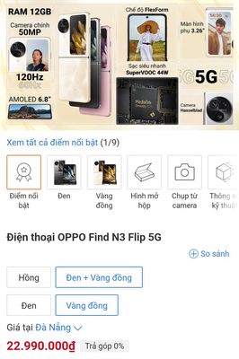 Oppo Find n3 Flip keng 256GB Vàng  BH 11/2025