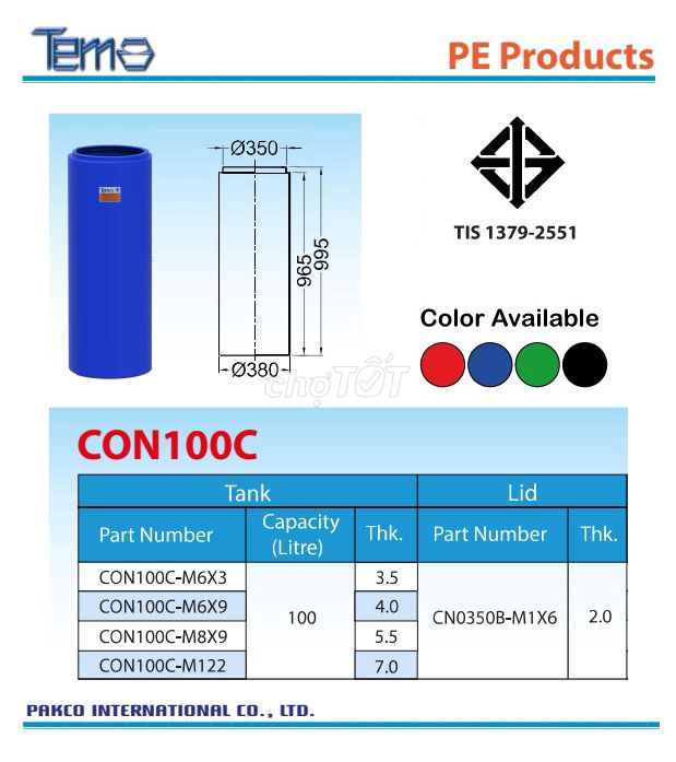 Bồn nhựa TEMA PAKCO Model CON100C chứa 100Lits. Mua bán Nội thất, đồ gia dụng khác tại Quận Bình Thạnh Tp Hồ Chí Minh được đăng bởi VietthaiAqua hình 1