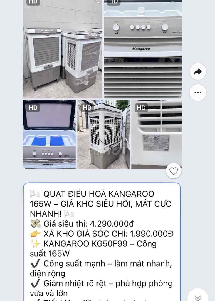 Quạt điều hoà Kangaroo KG50F99 60L Trắng, Xám. Mua bán Quạt tại Quận 11 Tp Hồ Chí Minh được đăng bởi nguyễn my hình 1
